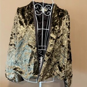 Elizabeth and James Crushed Velvet Crop Jacket M/L Silk Lined USA Olive Bronze